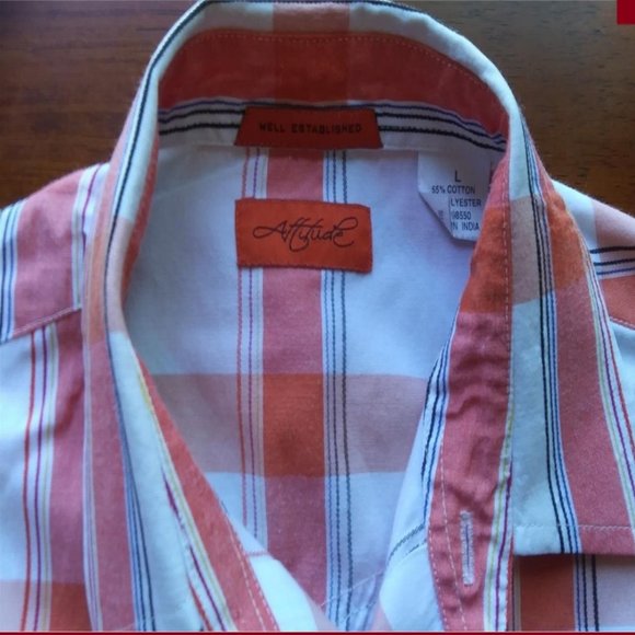 Attitude Youth Boys Button Down Shirt Coral/Orange White Plaid L - Picture 5 of 6